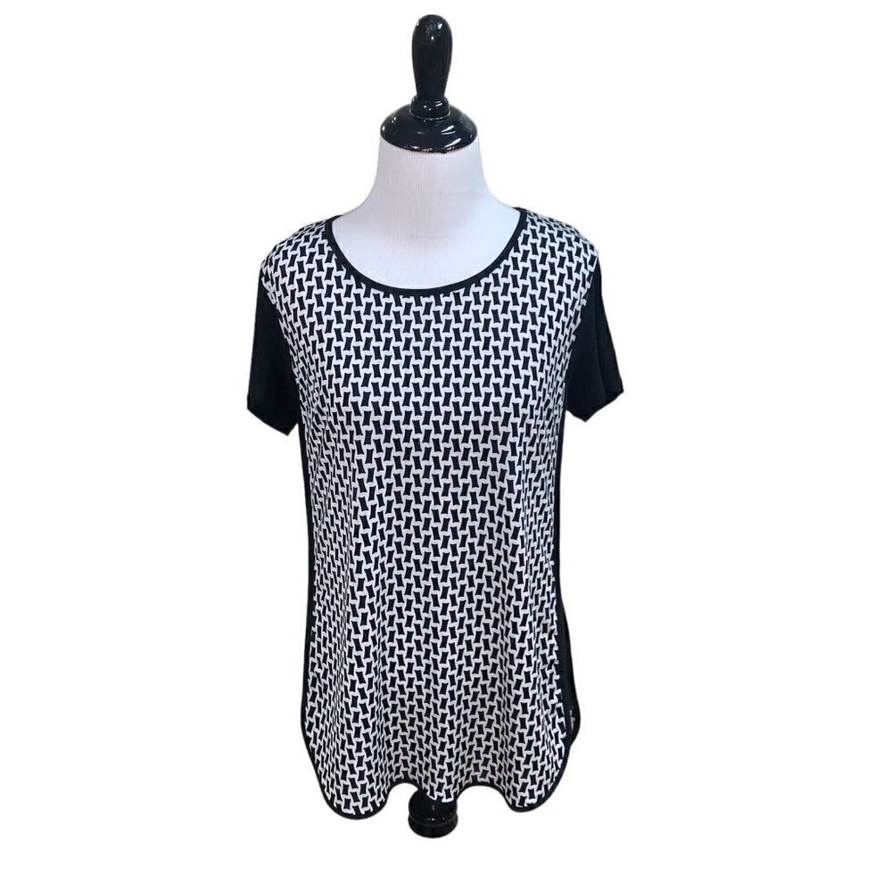 Peter Nygard Women's Top T-Shirt Size XS Loose Fit Short Sleeves Black White